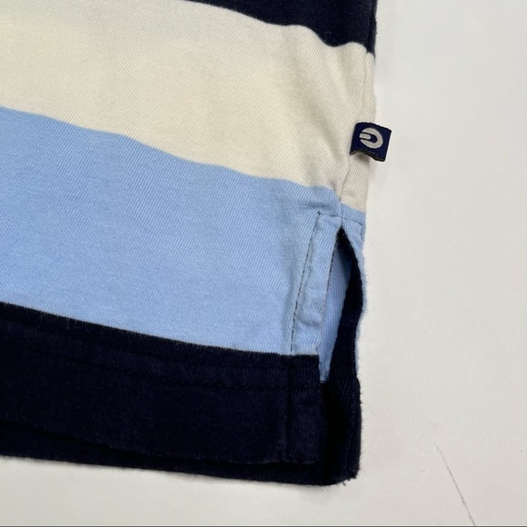 DENVER Hayes Navy Blue & Cream Wide Striped Pocket Collar Soft Short Sleeve Polo - Picture 5 of 5